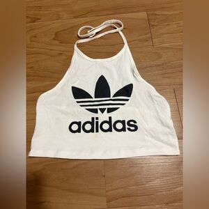 adidas White Halter Crop Top with Black Trefoil